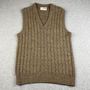 Vintage Lord Jeff Sweater Vest Mens Large Brown Cable Knit Dupont Orlon USA 80s